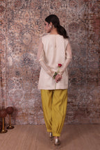 Rida - Women's Beige & Lime Green Short Kurta Set