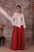 Zaara - Women's Beige & Rust Orange Embroidered Skirt Set