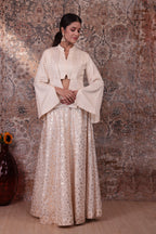 Adaa - Women's Beige Asymmetrical Jacket Skirt Set