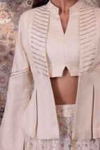 Adaa - Women's Beige Asymmetrical Jacket Skirt Set
