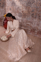 Adaa - Women's Beige Asymmetrical Jacket Skirt Set