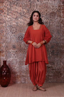 Hina - Women's Rust Orange Short Kurta Set