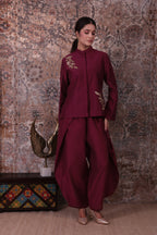 Ehsaas - Women's Burgundy Jacket Set