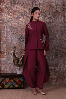 Ehsaas - Women's Burgundy Jacket Set