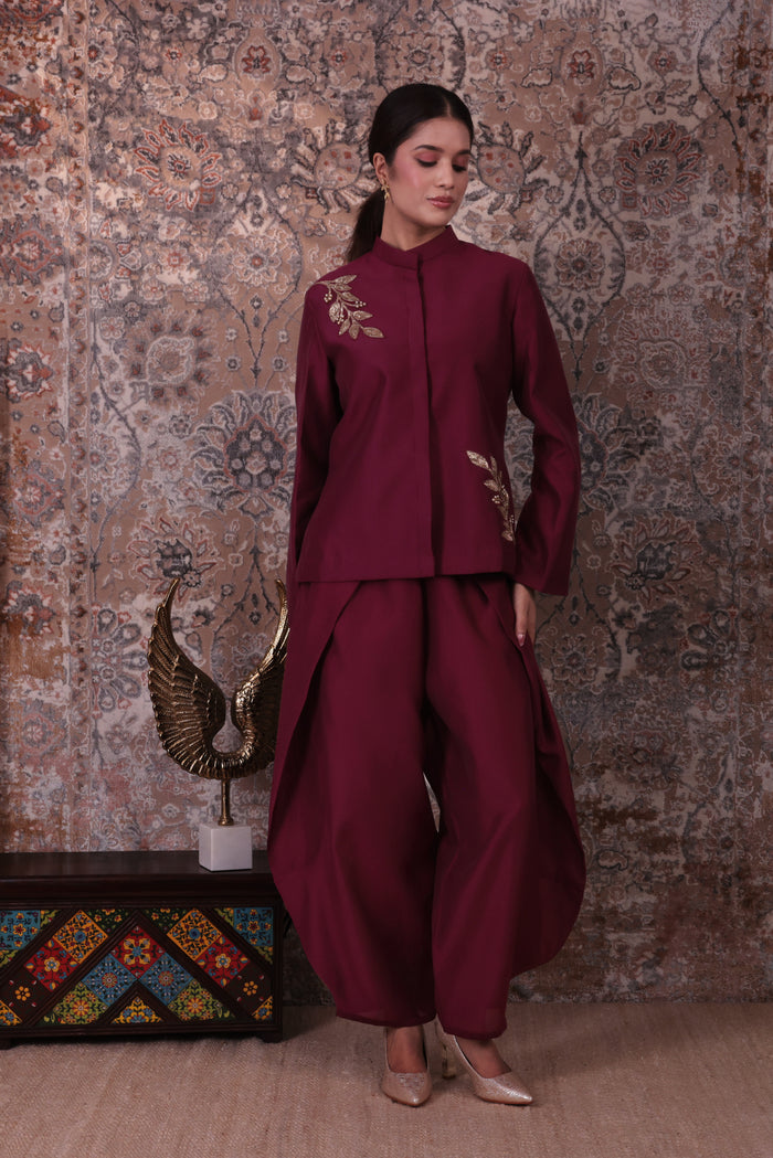 Ehsaas - Women's Burgundy Jacket Set