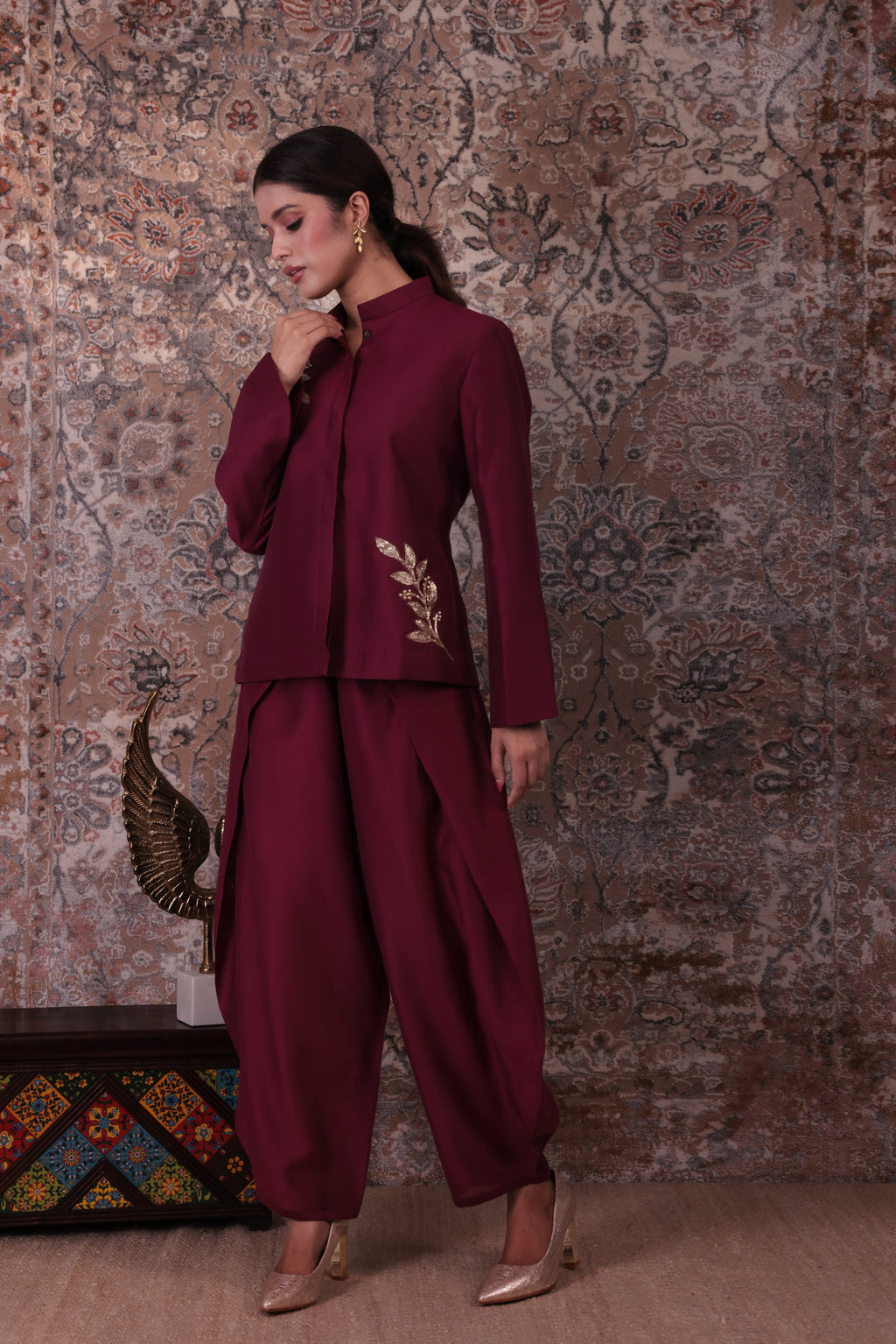 Ehsaas - Women's Burgundy Jacket Set