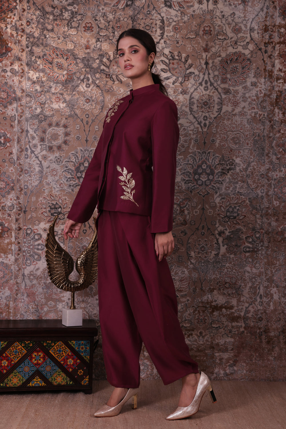 Ehsaas - Women's Burgundy Jacket Set