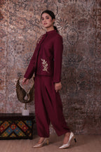 Ehsaas - Women's Burgundy Jacket Set