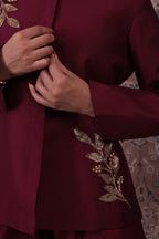Ehsaas - Women's Burgundy Jacket Set