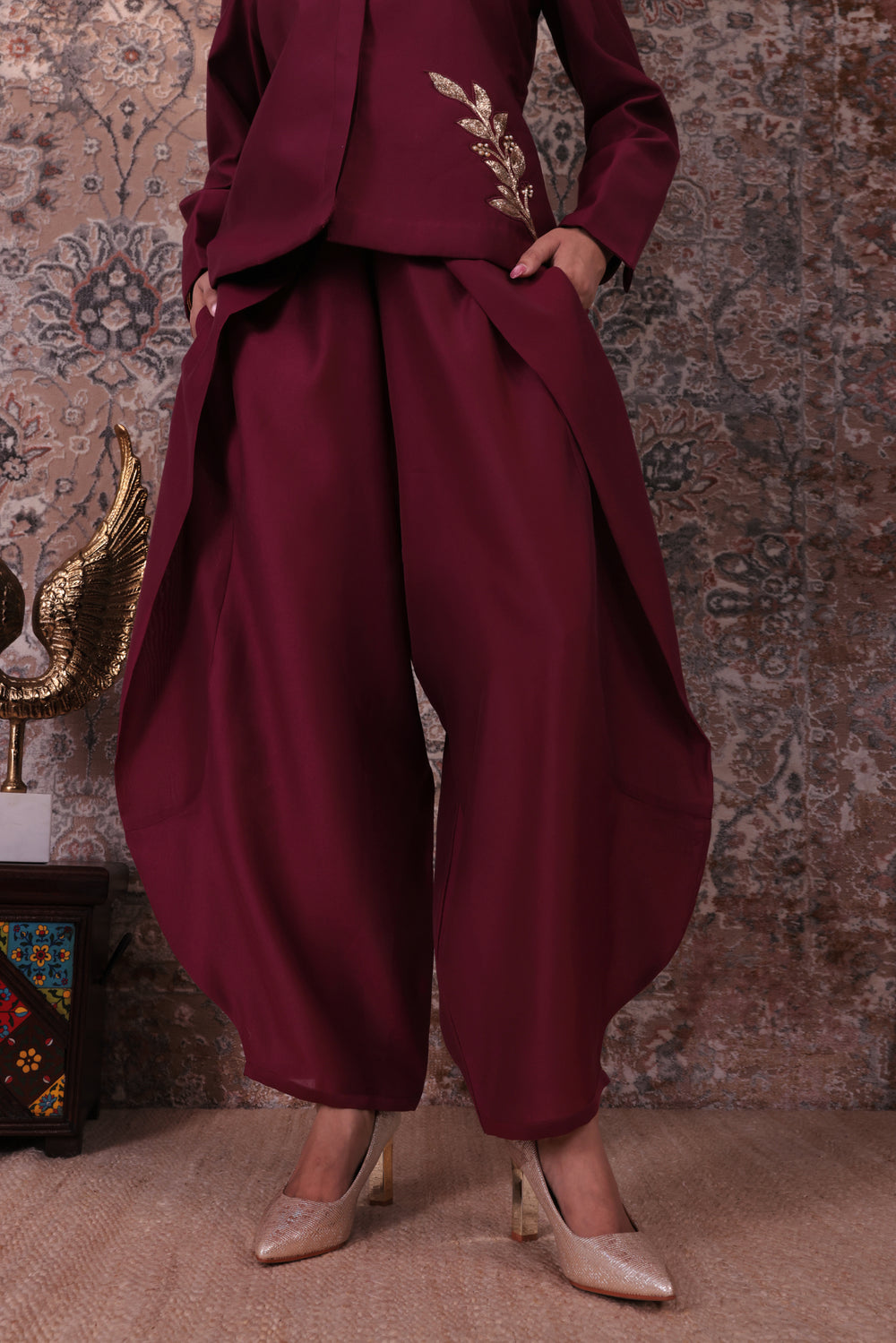 Ehsaas - Women's Burgundy Jacket Set