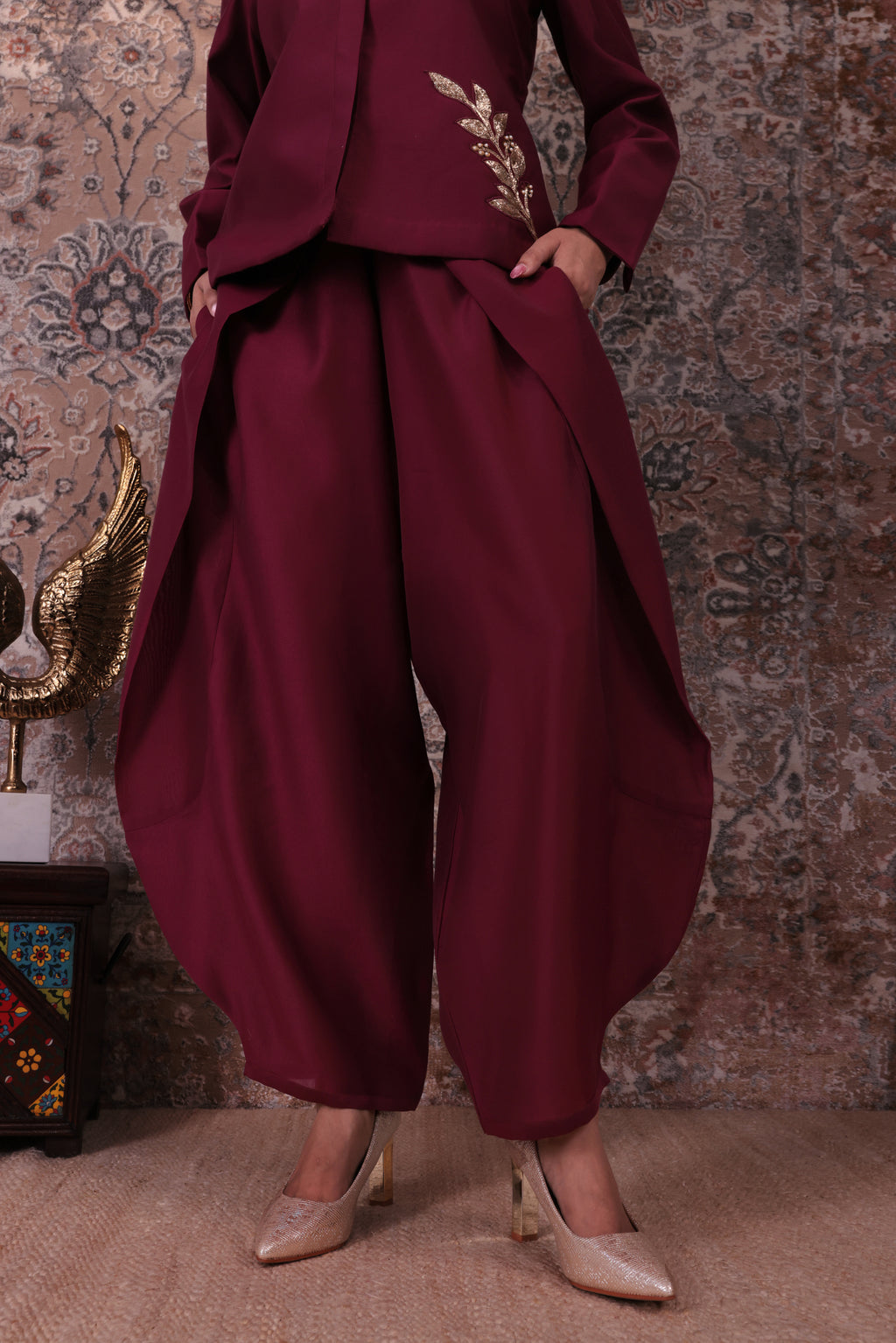 Ehsaas - Women's Burgundy Jacket Set