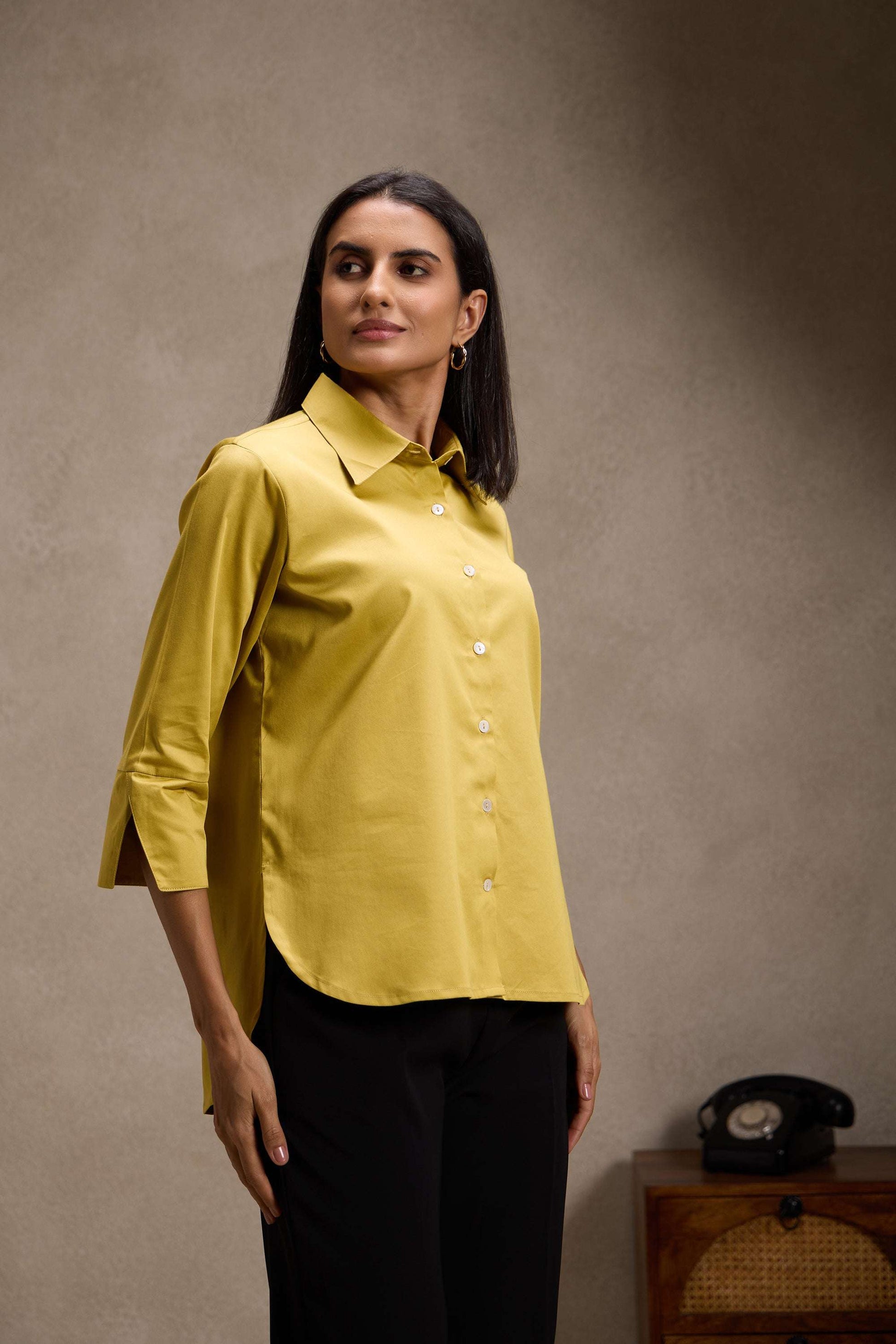 Gold Yellow - Cotton Satin Formal Shirt for women Women's Shirt Women's Shirt